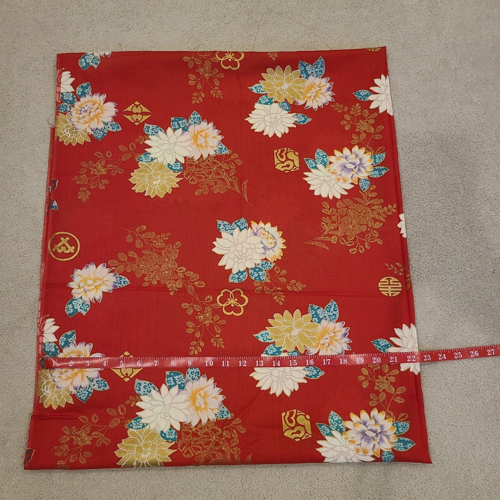 Vintage New Cranston 100% Cotton Fabric Red Asian Floral 2.5 Yards 44"